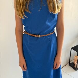The Limited Blue Midi Dress with Tan Belt